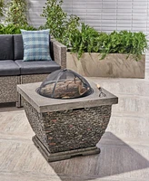 32" Mgo Light-Weight Concrete Wood Burning Square Fire Pit, Grey