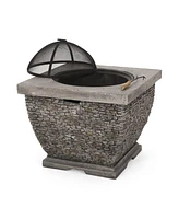 Simplie Fun 32" Mgo Light-Weight Concrete Wood Burning Square Fire Pit, Grey