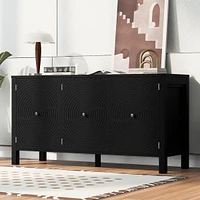 Sideboard with Curved Swirl Patterned Doors and Artistic Three-Door Design, Suitable for Living Rooms, Entrance and Study