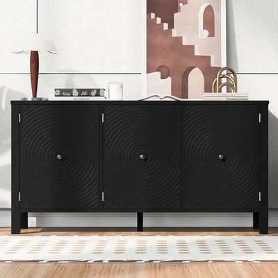 Sideboard with Curved Swirl Patterned Doors and Artistic Three-Door Design, Suitable for Living Rooms, Entrance and Study