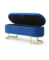 Simplie Fun Storage Bench Bedroom Bench, Velvet Oval Upholstered End of Bed Bench with Golden Metal Legs,50" Modern Storage Ottoman Bench for Bedroom,