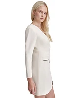 Dkny Women's Ruched-Front Long-Sleeve V-Neck Zipper Dress