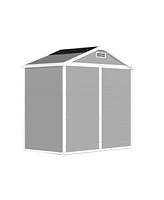 Simplie Fun 6' x 4.4' Resin Weather Resistant Outdoor Storage Shed with Floor for Garden, Backyard, Pool Tool, Light Grey