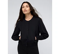 Kenneth Cole Women's Collarless Athletic Stretch Bomber Jacket