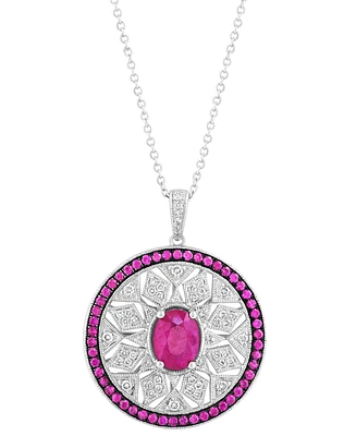 Effy Sapphire (1-7/8 ct. t.w.) & Diamond (1/3 Mandala Openwork 18" Pendant Necklace Sterling Silver