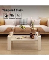 Simplie Fun Rectangle Coffee Table, Tempered Glass Tabletop with Mdf Layer, Modern Table for Living Room, Brown Glass