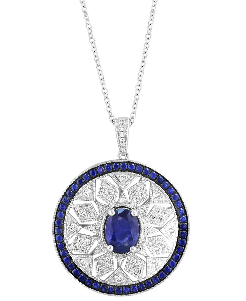 Effy Sapphire (1-7/8 ct. t.w.) & Diamond (1/3 ct. t.w.) Mandala Openwork 18" Pendant Necklace in Sterling Silver