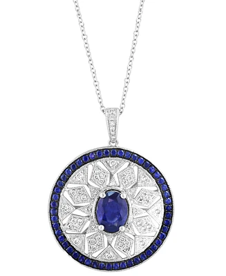 Effy Sapphire (1-7/8 ct. t.w.) & Diamond (1/3 ct. t.w.) Mandala Openwork 18" Pendant Necklace in Sterling Silver