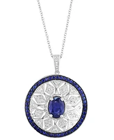 Effy Sapphire (1-7/8 ct. t.w.) & Diamond (1/3 ct. t.w.) Mandala Openwork 18" Pendant Necklace in Sterling Silver