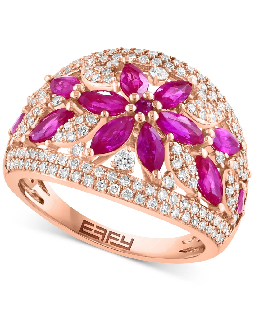 Effy Ruby (1-5/8 ct. t.w.) & Diamond (5/8 ct. t.w.) Openwork Flower Ring in 14k Rose Gold