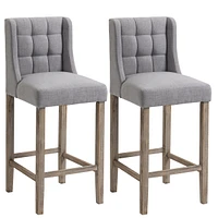 Simplie Fun Modern Bar Stools, Tufted Upholstered Barstools, Pub Chairs with Back, Rubber Wood Legs for Kitchen, Dinning Room, Set of 2, Grey