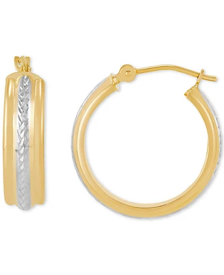 Polished & Textured Two-Tone Flex Tube Small Hoop Earrings in 10k Gold, 5/8"