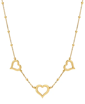 Polished Triple Open Heart Station 18" Collar Necklace in 10k Gold