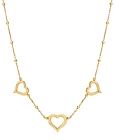 Polished Triple Open Heart Station 18" Collar Necklace in 10k Gold