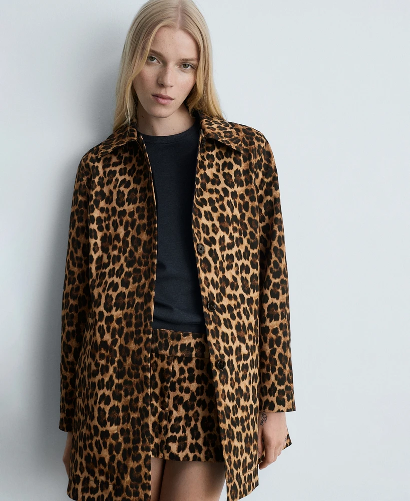 Mango Women's Leopard Straight Coat