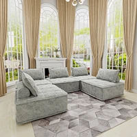 Streamdale Furniture Modern Chenille Modular L-Shaped Sofa with Hidden Legs, Adjustable Headrests, and Spring Cushions