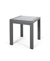 Stylish Aluminum End Table With Frosted Glass Top For Outdoor Seating