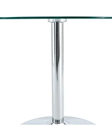 Streamdale Furniture A glass tabletop with a diameter of 35 inches and a modern minimalist circular dining table with electroplated silver metal legs.