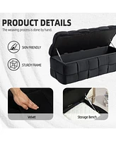 Storage Ottoman, Bedroom End Bench, Upholstered Fabric Storage Ottoman with Safety Hinge, Entryway Padded Footstool