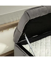 Storage Ottoman, Bedroom End Bench, Upholstered Fabric Storage Ottoman with Safety Hinge, Entryway Padded Footstool, Ottoman Bench for Living Room & B