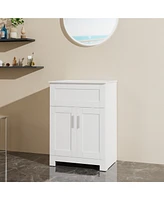 Goodyo 24" Sink Bathroom Vanity Laundry Cabinet Combo, White