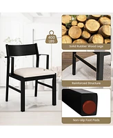 Gymax Dining Chair w/ Arms Set of 4 Modern Kitchen Chairs w/ Contoured Backrest Black & Cream