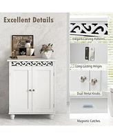 Gymax Bathroom Cabinet Floor Storage Organizer w/ Anti-Tipping Kits Adjustable Shelf