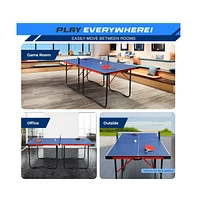 SereneLife Foldable Table Tennis Table with Single Player Playback Mode, Net, and Post