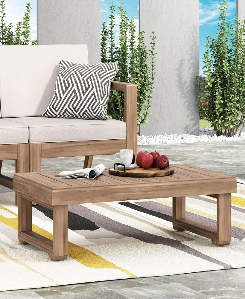 Streamdale Furniture Rustic Acacia Wood Outdoor Coffee Table With Slat Design And Sled Legs