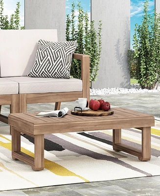 Simplie Fun Rustic Acacia Wood Outdoor Coffee Table With Slat Design And Sled Legs