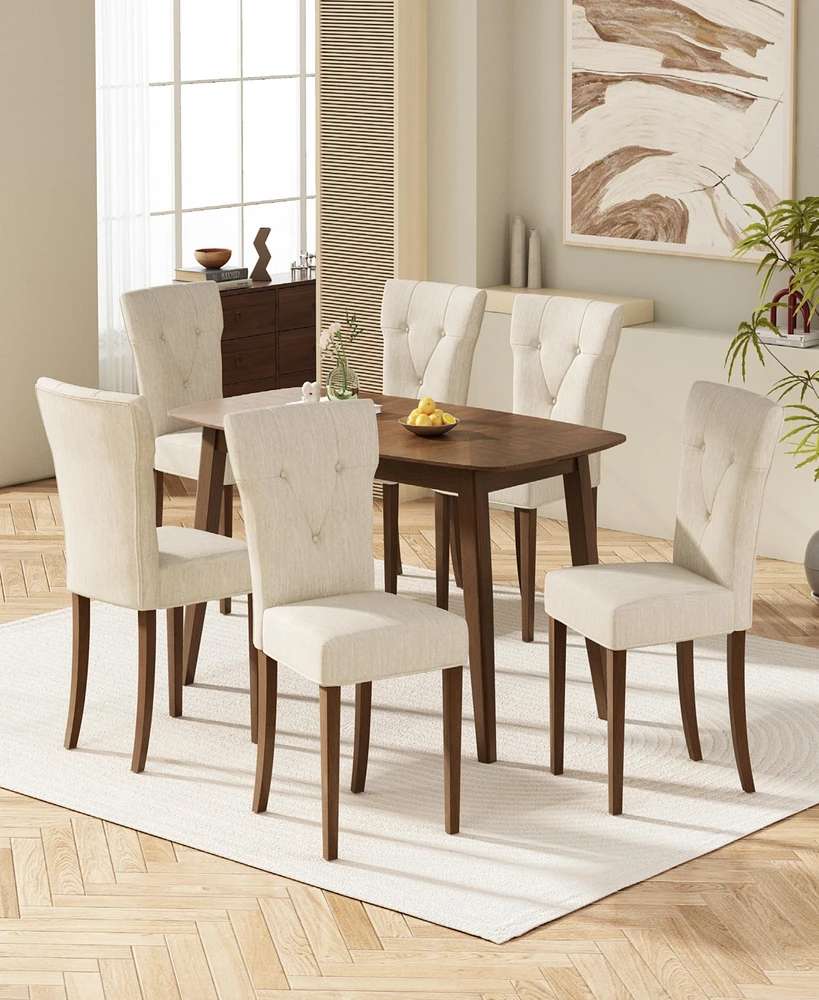 Streamdale Furniture Indoor Wood Dining Set, Dining Chairs Set of 6 (Cream)+ Dining Table (Walnut)