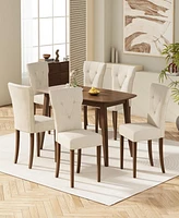 Simplie Fun Indoor Wood Dining Set, Dining Chairs Set of 6 (Cream)+ Dining Table (Walnut)