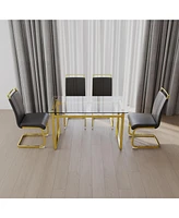 Simplie Fun 51 inch Glass Dining Table Set for 4, Dining Table & Chair Sets with Golden Plating Legs for Kitchen, Modern Rectangle Tempered Glass Tabl