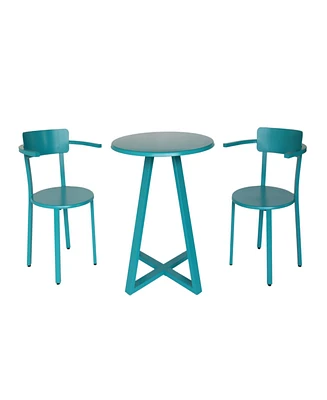 Streamdale Furniture Elegant Teal Bistro Set For Two: Durable Iron, Matte Finish