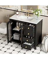 Simplie Fun 36-inch bathroom vanity with two soft close doors, adjustable shelves and three soft close drawers