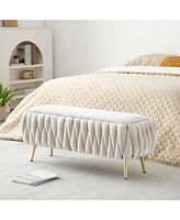 Streamdale Furniture Oval Storage Bench with Gold Legs, Velvet Fabric Upholstered Ottoman Storage Benches for Bedroom End of Bed, Sherpa Fabric Bench