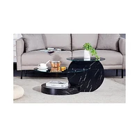 Modern and practical double-deck round table. Double storage space, made of glass tabletop and Mdf table legs. Suitable for living room and bedroom an