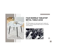 Streamdale Furniture Table and chair set. Large modern white imitation marble patterned round table with black metal legs. Nice minimalism