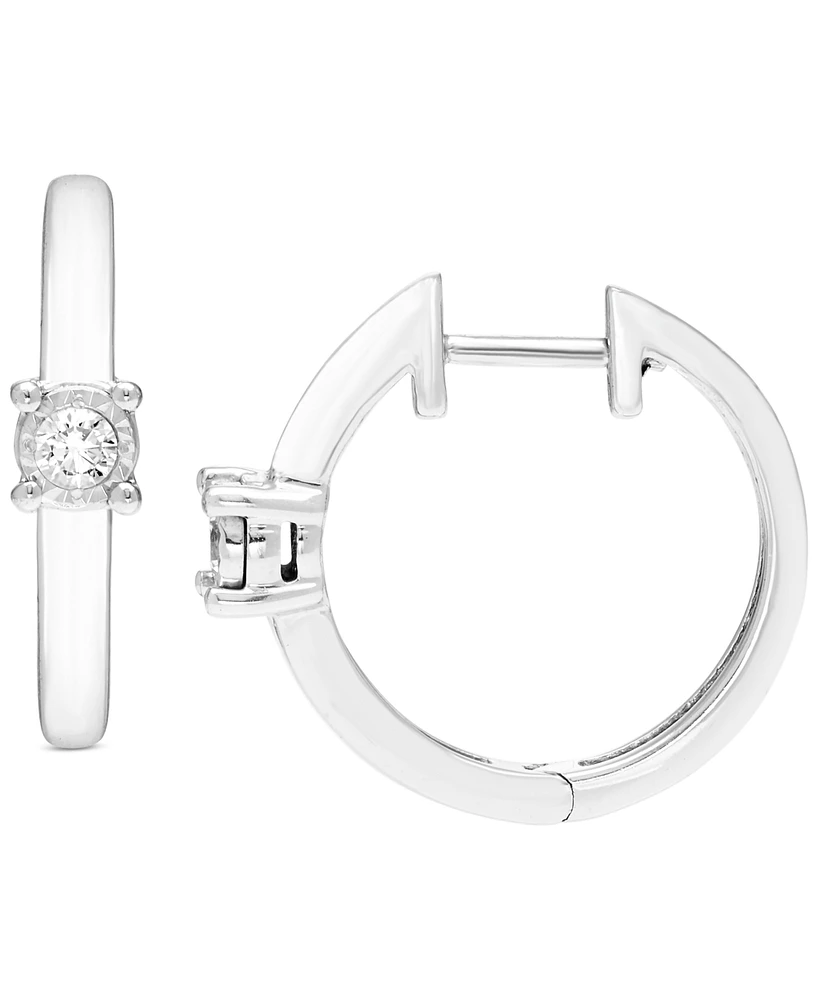 Diamond Single Stone Hoop Earrings (1/10 ct. t.w.) in Sterling Silver