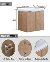 24" Wall-Mounted Bathroom Vanity With Sink and Side Cabinet, Soft Close Doors