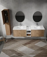 84" Wall-Mounted Bathroom Vanity With Sink and Side Cabinet, Soft Close Doors