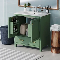 30 Inch Green Bathroom Vanity with Single Sink, Combination Under Counter Sink, Bathroom Storage Cabinet with 2 Doors and a Drawer, Soft Closure, Mult
