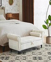 Velvet Multifunctional Storage Rectangular ottoman bench with 1 Pillow