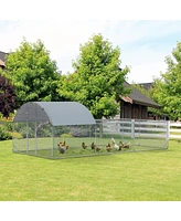 Large Chicken Coop Metal Chicken Run for Chickens with Waterproof and Anti-uv Cover, Dome Shaped Walk in Fence Cage Hen House for Outdoor and Yard Far