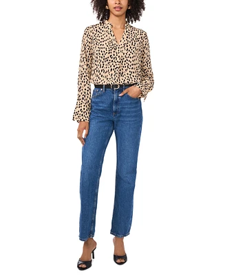 Vince Camuto Women's Animal-Print Split-Neck Bell-Sleeve Top