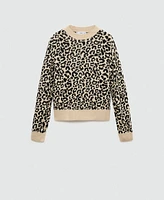 Mango Women's Contrasting Trims Leopard Jumper