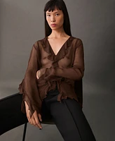 Mango Women's Semi-Transparent Ruffled Blouse