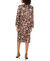 Vince Camuto Womens Floral Print Sequined Bomber Jacket A Line Skirt