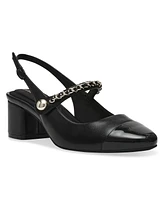 Anne Klein Women's Padova Cap Toe Mary Jane Slingback Block Heel Pumps