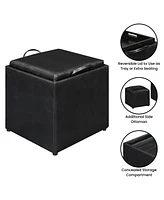 Convenience Concepts 17.5" Faux Leather Park Avenue Ottoman with Stool and Tray